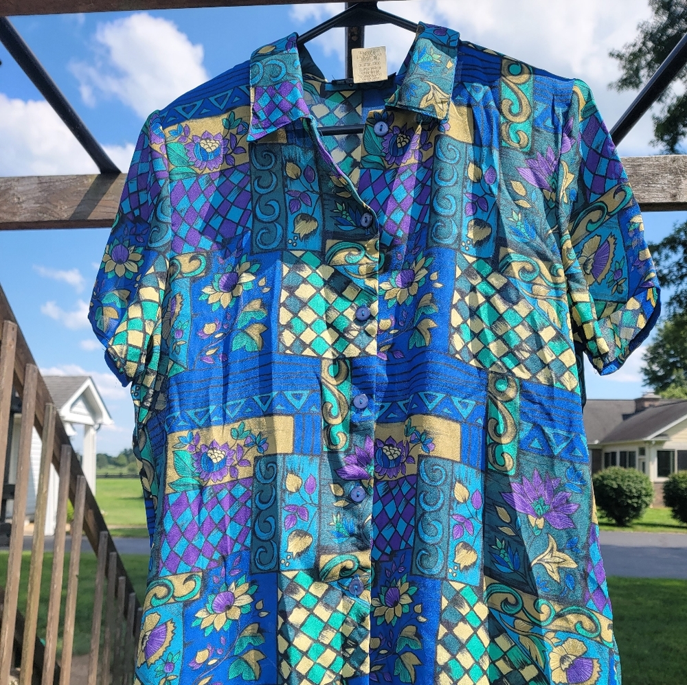 California Concepts Sheer Patchwork Button Up
